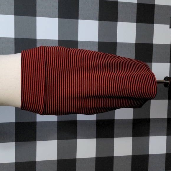 Lularoe red and black striped pencil midi skirt